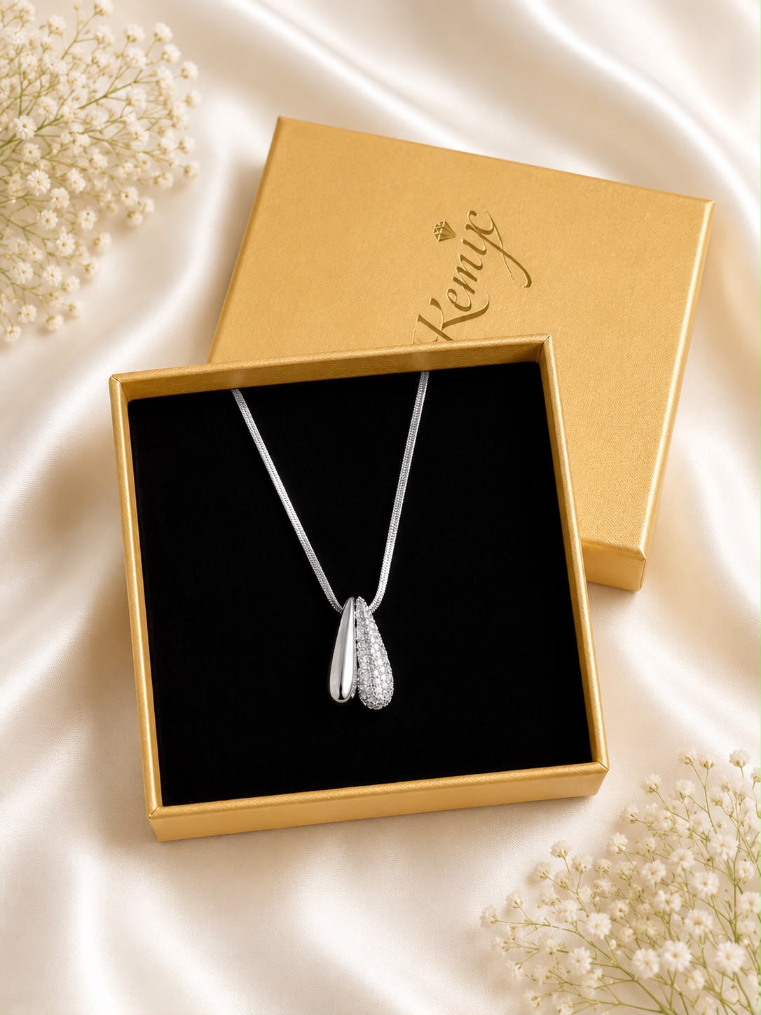 Elegant Dual Teardrop Crystal Pendant Necklace for Women | Luxury Silver-Plated Jewelry Gift