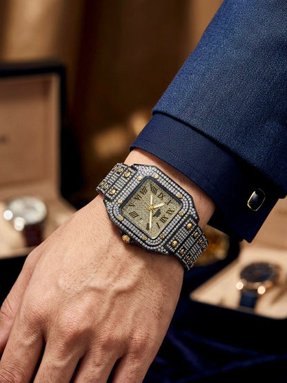 All Gold Square Tank Iced Out Watch