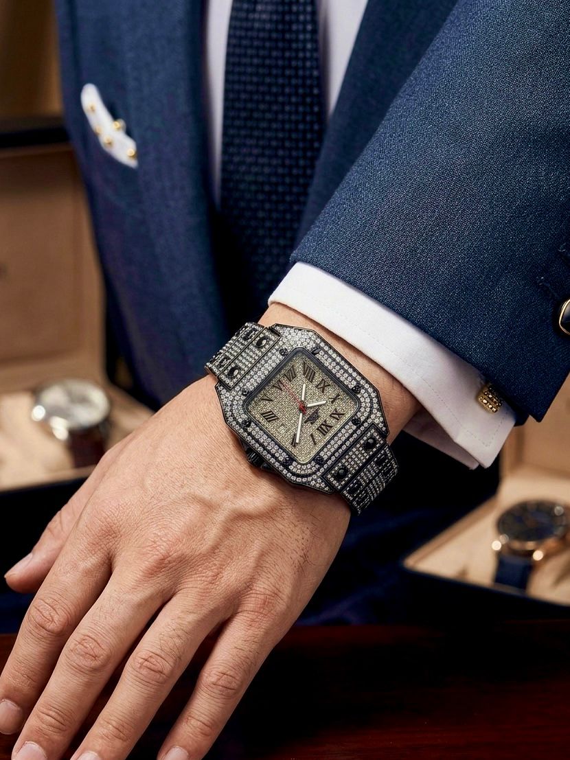 All Gold Square Tank Iced Out Watch