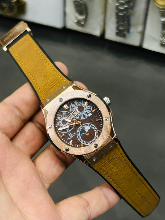 Hublot Classic Fusion Aerofusion MoonPhase Black Strap Silver Bezel Black Dial