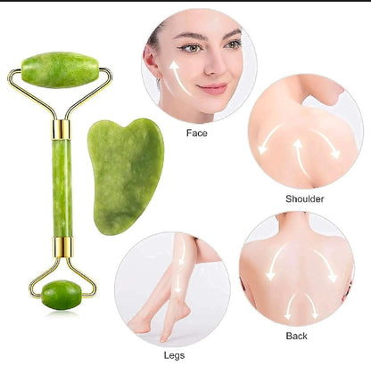 Face Stone Jade Roller Massager with Gua Sha Stone And Ice Roller Multicolour Set Faceck Body Ice Cubial Roller 100% Natural Stone Jade Roller For Skin Eye Ne