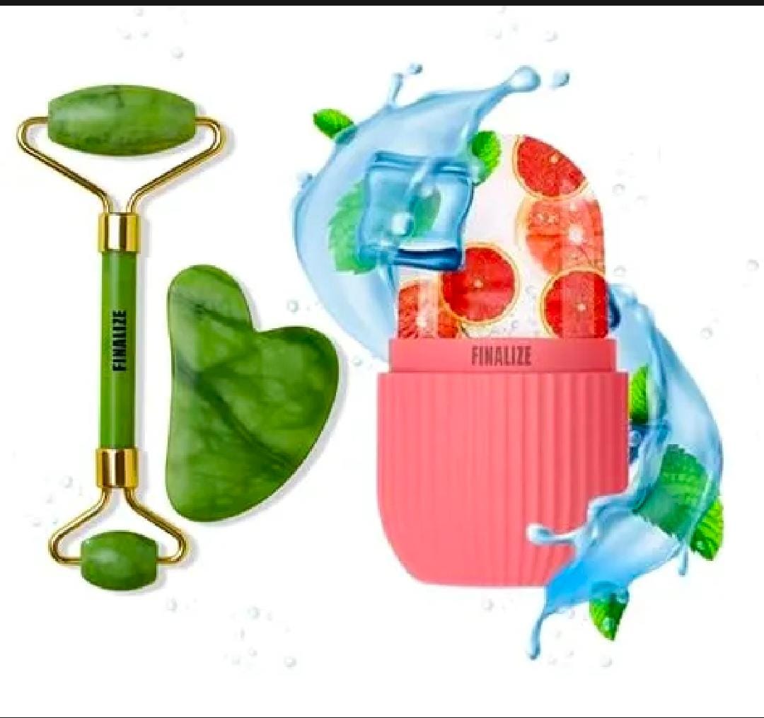 Face Stone Jade Roller Massager with Gua Sha Stone And Ice Roller Multicolour Set Faceck Body Ice Cubial Roller 100% Natural Stone Jade Roller For Skin Eye Ne