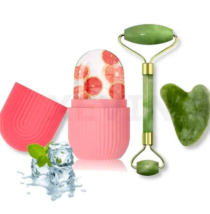 Face Stone Jade Roller Massager with Gua Sha Stone And Ice Roller Multicolour Set Faceck Body Ice Cubial Roller 100% Natural Stone Jade Roller For Skin Eye Ne
