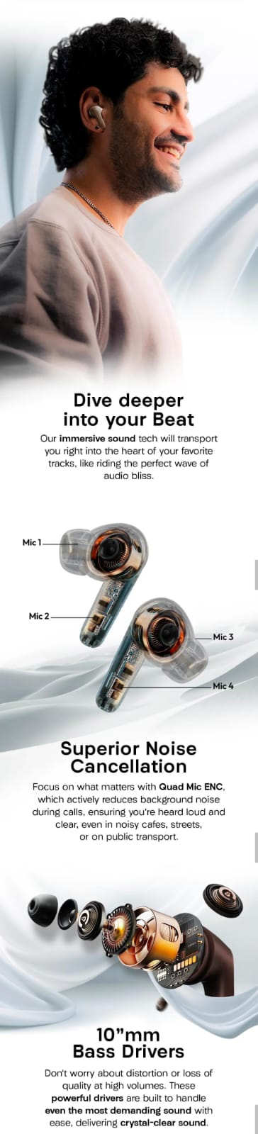Zero ZBUDS Wave Wireless Earbuds | Bluetooth 5.3 | Quad Mic ENC | 60H Playtime | IPX5 Waterproof